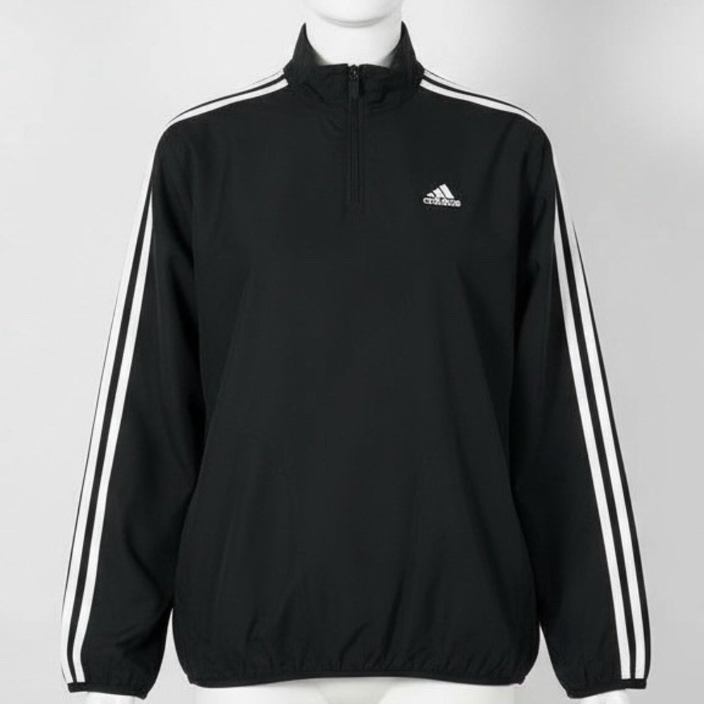 Adidas Essentials 3-Stripes 1/4 Zip Pullover Windbreaker Black White Men's Sz M - Picture 1 of 9